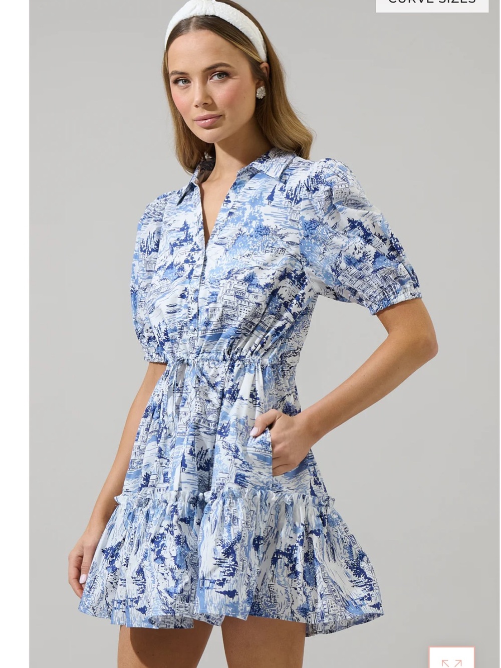 Sugarlips Blue & White Toile Button-Front Mini Dress Size Medium